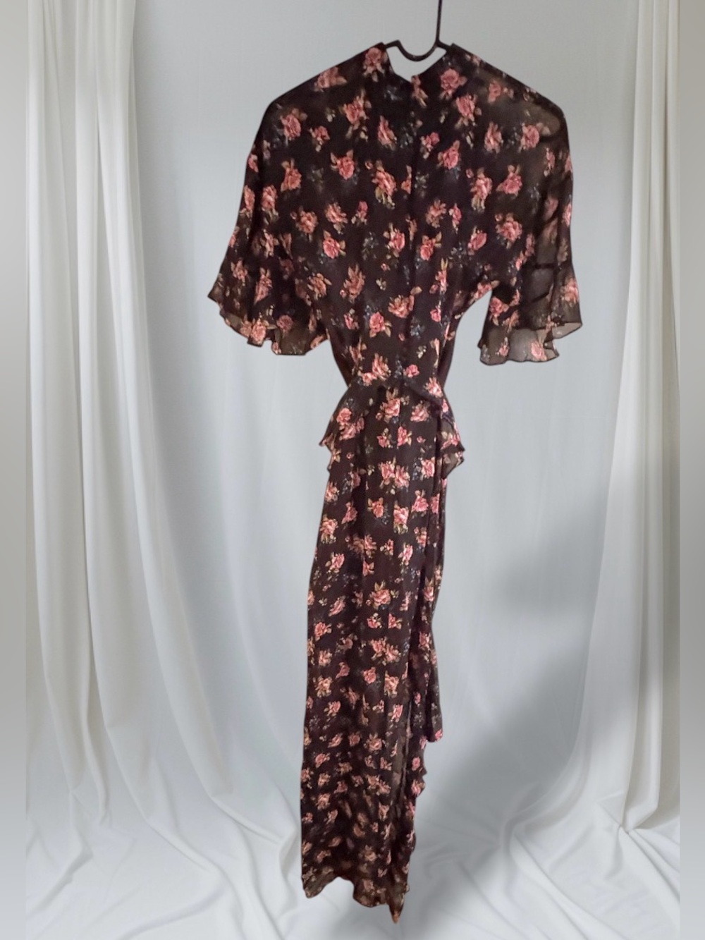 AFRM Vintage Victorian Ruffle Maxi Dress High Neck Slit Medium